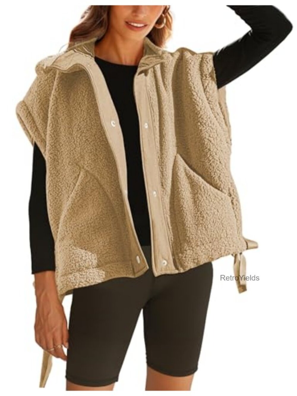 Fleece Vest Button Down Sleeveless Oversized Sherpa Outerwear Pockets